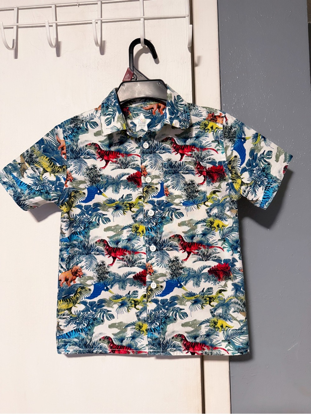 Boys Tropical Dino Print Short Sleeve Button-Up Shirt - Multi